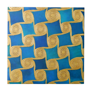 Azulejo De Cerâmica Padrão Geométrico Azul Ouro do Antigo Egito