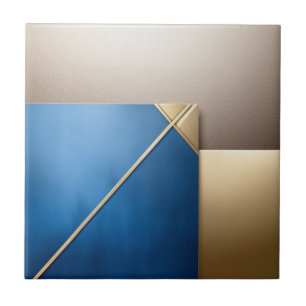 Azulejo De Cerâmica Padrão geométrico azul, ouro e branco