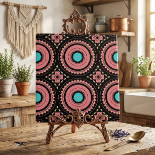 Azulejo De Cerâmica Padrão Geométrico bonito de Boho Rosa