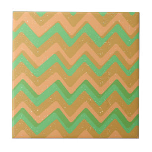 Azulejo De Cerâmica Padrão Geométrico Chevron Zig Zag de Pêssego Verde