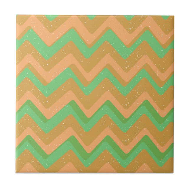 Azulejo De Cerâmica Padrão Geométrico Chevron Zig Zag de Pêssego Verde (Frente)