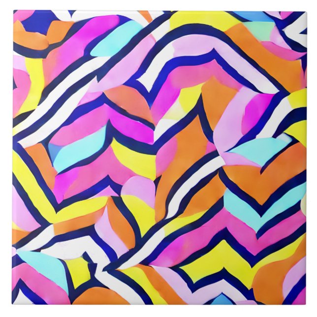 Azulejo De Cerâmica Padrão Geométrico Colorido Artístico (Frente)