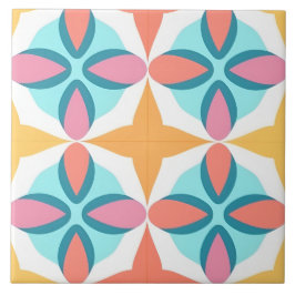 Azulejo De Cerâmica Padrão Geométrico Colorido da Arte Indiana Vibrant