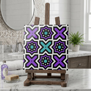 Azulejo De Cerâmica Padrão Geométrico Colorido Moderno do Teal Roxo