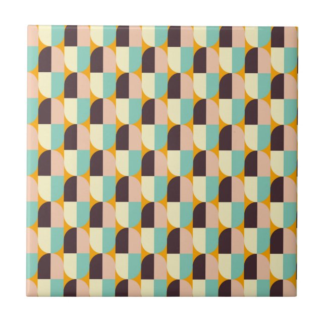 Azulejo De Cerâmica Padrão geométrico com semicírculos sobrepostos (Frente)