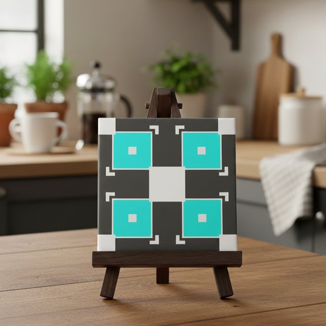 Azulejo De Cerâmica Padrão Geométrico com Verificação de Preto e Branc (Criador carregado)