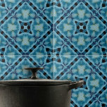 Azulejo De Cerâmica Padrão Geométrico Complexo de Azul e Indigo<br><div class="desc">Esse azulejo cerâmico apresenta um padrão caleidoscópico complexo e simétrico que se desenrola em repetição harmoniosa, criando um efeito visual mesmerizante. O design é caracterizado por vários tons de azul, da luz ao escuro, que são belamente contrastados por cinzas e sotaques negros. O padrão é composto por formas geométricas que...</div>