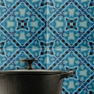 Azulejo De Cerâmica Padrão Geométrico Complexo de Azul e Indigo