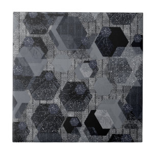 Azulejo De Cerâmica Padrão geométrico de abstrato, preto e cinza.