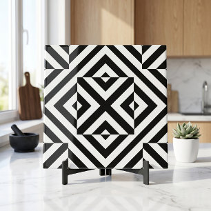 Azulejo De Cerâmica Padrão Geométrico de Arte em Aberto Preto e Branco