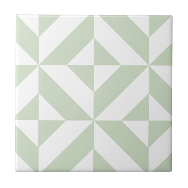 Azulejo De Cerâmica Padrão Geométrico de Deco em Verde Sage (Frente)
