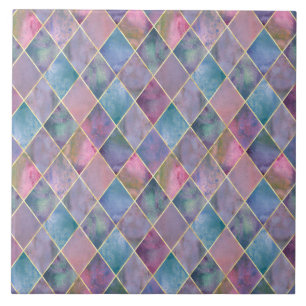 Azulejo De Cerâmica Padrão Geométrico de Diamante em Aquarela Harlequi