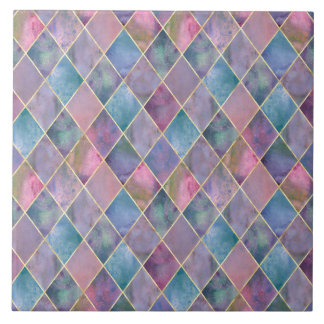 Azulejo De Cerâmica Padrão Geométrico de Diamante em Aquarela Harlequi