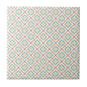 Azulejo De Cerâmica Padrão Geométrico de Diamante Rosa e Azul Pastel