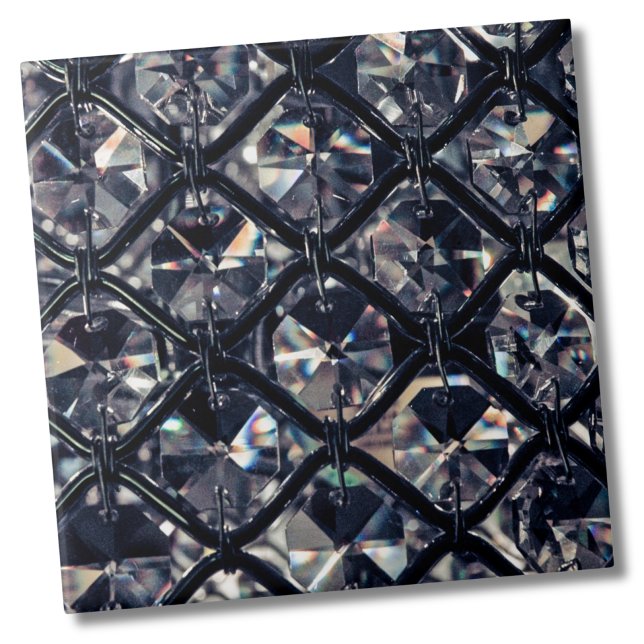 Azulejo De Cerâmica Padrão Geométrico de Glam Elegante (Elegant Glam Black White Crystal Geometric Pattern Ceramic Tile)
