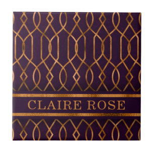 Azulejo De Cerâmica Padrão Geométrico de Latite Dourada Roxo Chic