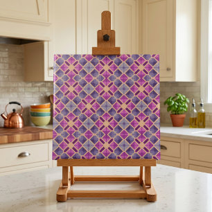 Azulejo De Cerâmica Padrão Geométrico de Lavanda Roxa Azul