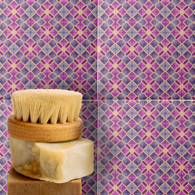 Azulejo De Cerâmica Padrão Geométrico de Lavanda Roxa Azul (Criador carregado)