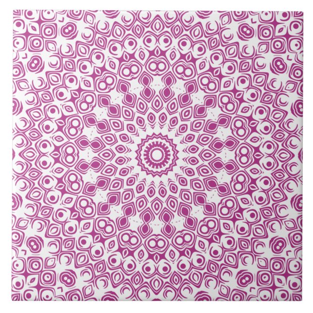Azulejo De Cerâmica Padrão Geométrico de Magenta Mandala (Frente)