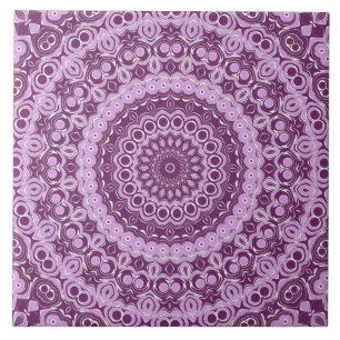 Azulejo De Cerâmica Padrão Geométrico de Mandala Roxo e Lavanda