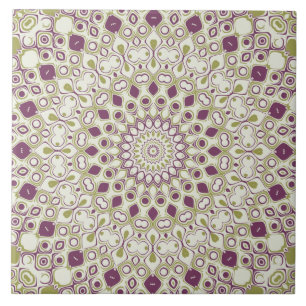 Azulejo De Cerâmica Padrão Geométrico de Mandala Roxo e Oliva