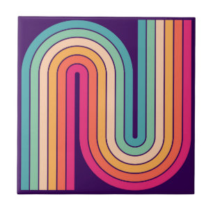 Azulejo De Cerâmica Padrão Geométrico de Stripes com Estilo Retroativo