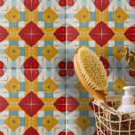 Azulejo De Cerâmica Padrão Geométrico de Textura Azul Amarelo Vermelho<br><div class="desc">Esse azulejo cerâmico apresenta um design vibrante e simétrico. O padrão é composto por diamantes vermelhos ousados no centro, cercados por formas de diamante amarelo com recortes centrais. Estas formas criam um contraste impressionante entre si. As listras azuis se intersetam em ângulos retos ao redor dos diamantes amarelos, elegantemente os...</div>