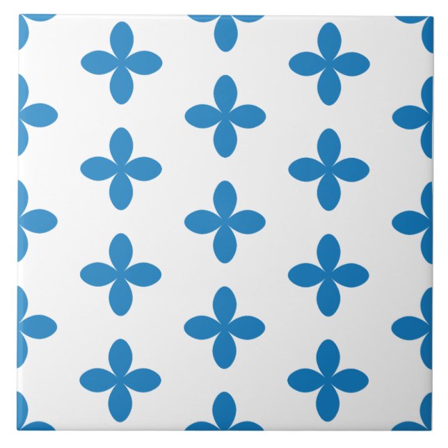 Azulejo De Cerâmica Padrão geométrico de vintage azul. (Frente)