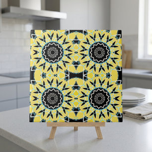 Azulejo De Cerâmica Padrão Geométrico Decorativo Amarelo e Preto