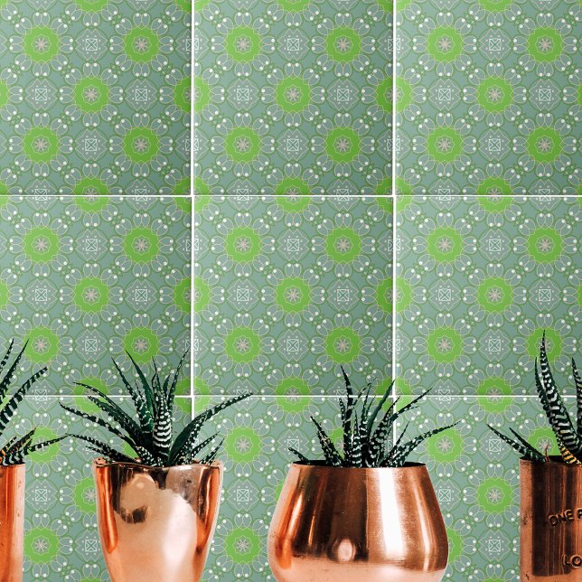 Azulejo De Cerâmica Padrão Geométrico do Boho, Étnico Verde Elegante (Criador carregado)