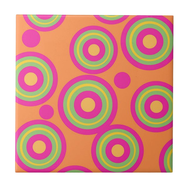 Azulejo De Cerâmica Padrão Geométrico do Círculo Rosa Laranja Hipontic (Frente)
