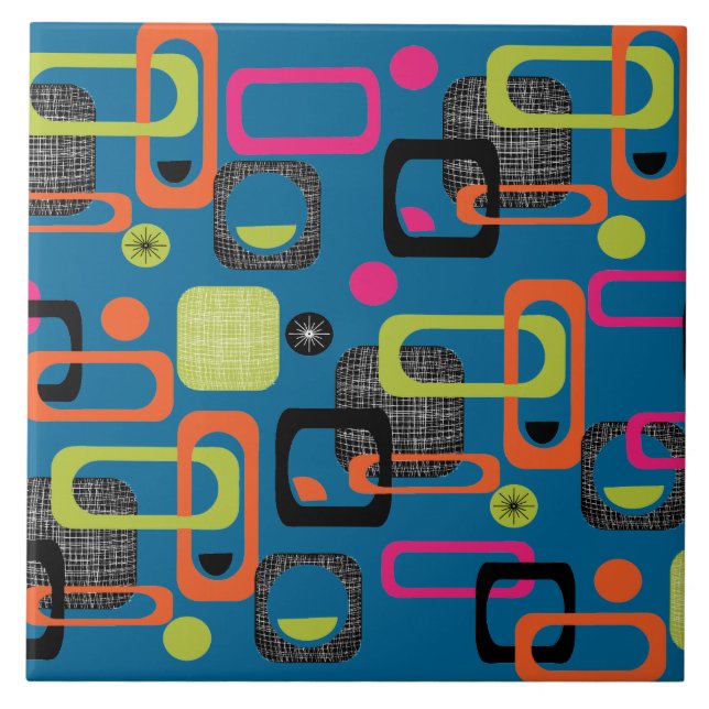 Azulejo De Cerâmica Padrão Geométrico do Funk do Meio século Moderno (Frente)