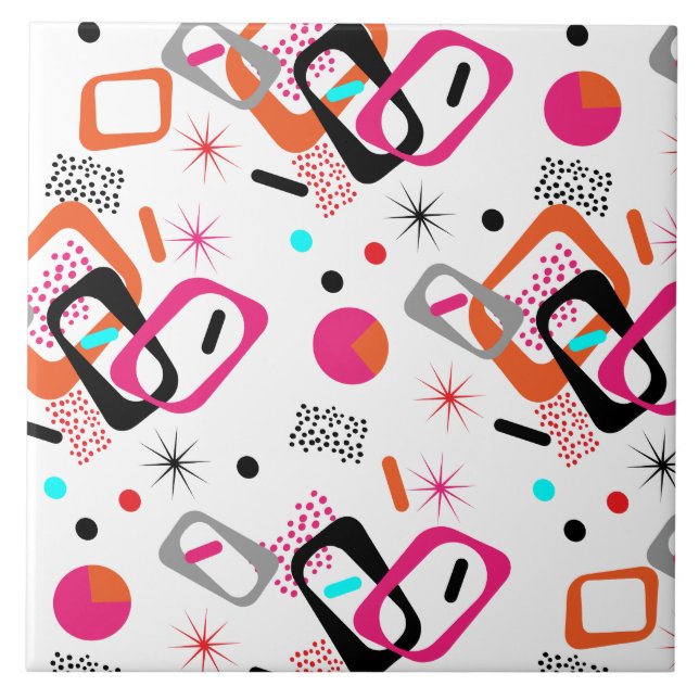 Azulejo De Cerâmica Padrão Geométrico do Meio século Moderno (Frente)