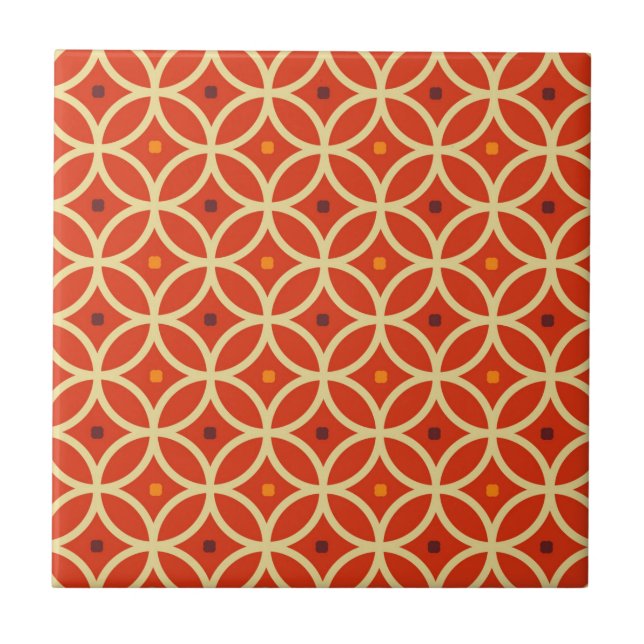 Azulejo De Cerâmica Padrão Geométrico do Meio século Vermelho Laranja (Frente)