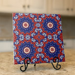 Azulejo De Cerâmica Padrão Geométrico do Mosaico Branco Azul-Étnico<br><div class="desc">Este design de azulejo de cerâmica decorativa combina formas geométricas em azul,  vermelho e branco para criar um sotaque vibrante em qualquer sala.</div>