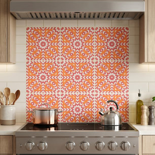 Azulejo De Cerâmica Padrão Geométrico do Mosaico Étnico Laranja e Rosa