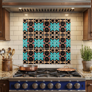 Azulejo De Cerâmica Padrão Geométrico do Mosaico Preto-Rosa-Turquesa