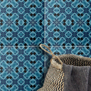 Azulejo De Cerâmica Padrão Geométrico do Mosaico Simétrico do Azul Ind