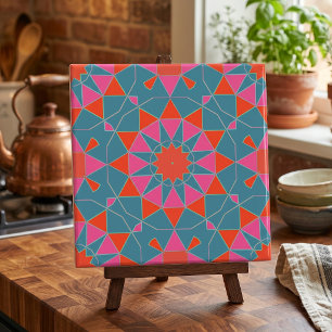 Azulejo De Cerâmica Padrão Geométrico do Na moda Vermelho e Rosa Tea