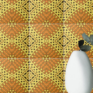 Azulejo De Cerâmica Padrão Geométrico do Ochre Amarelo e Laranja