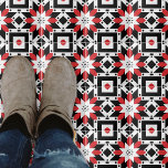 Azulejo De Cerâmica Padrão Geométrico do Preto Vermelho Negro Branco d<br><div class="desc">Design decorativo de abstrato moderno com formas geométricas em vermelho,  preto e branco.</div>