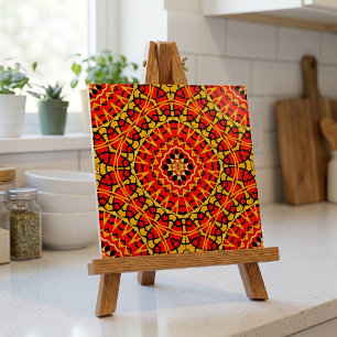 Azulejo De Cerâmica Padrão Geométrico do Red & Orange Oriental Boho