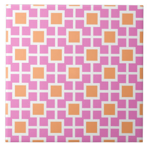 Azulejo De Cerâmica Padrão Geométrico do Trellis em rosa e laranja