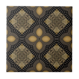 Azulejo De Cerâmica Padrão Geométrico Dourado e Preto