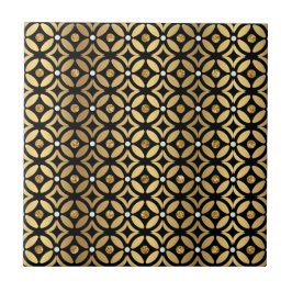 Azulejo De Cerâmica Padrão Geométrico Dourado E Preto