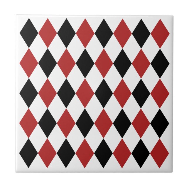 Azulejo De Cerâmica Padrão geométrico elegante Preto e vermelho borrad (Frente)