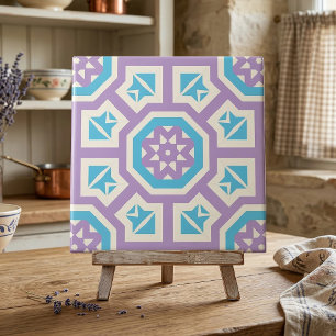 Azulejo De Cerâmica Padrão Geométrico Elegante Púrpura e Branco
