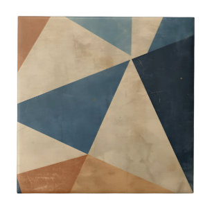 Azulejo De Cerâmica Padrão Geométrico em Azul, Bege e Ferrugem