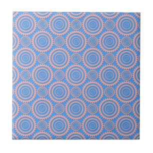 Azulejo De Cerâmica Padrão Geométrico Fofo Círculos Rosa sobre Azul