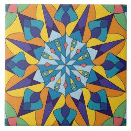 Azulejo De Cerâmica Padrão geométrico fractal azul e amarelo